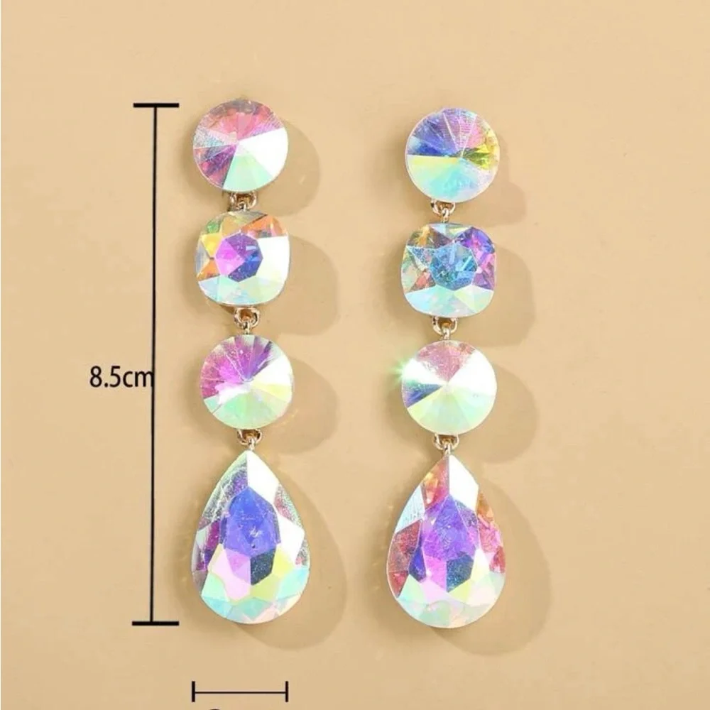 🆕 Glamorous Multicolor Waterdrop Earrings Womens Beauty Pageant Ball Brand New - Picture 5 of 5
